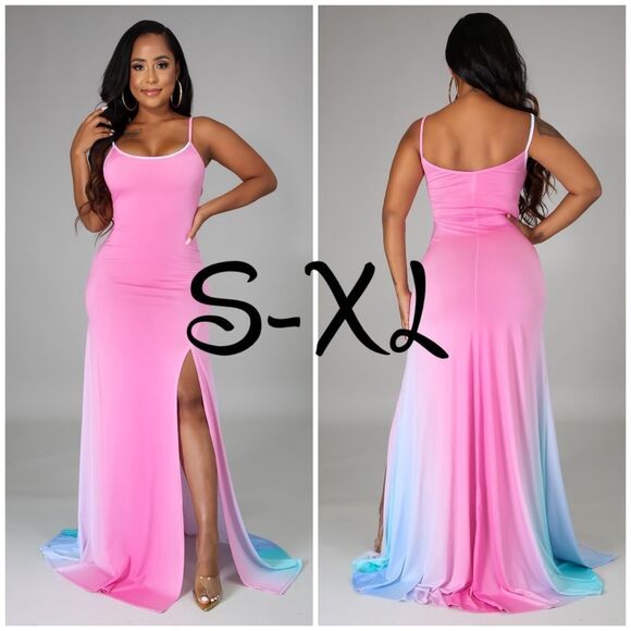 Pink Gradient Side Slit Maxi Dress - Picture 1 of 12